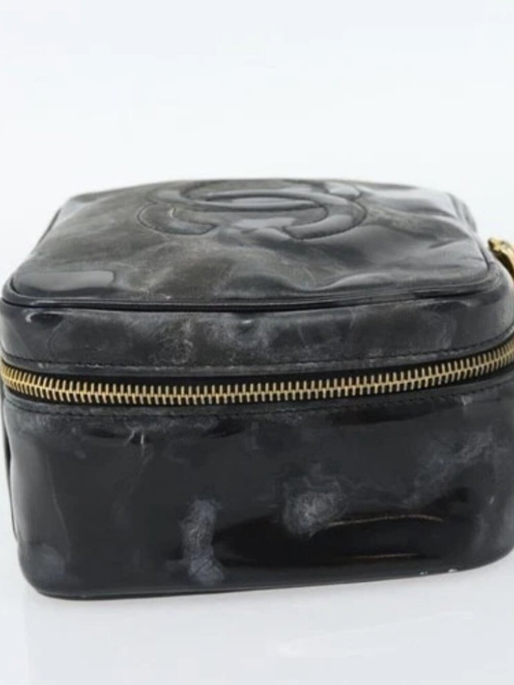 CHANEL COCO Mark Vanity Hand Bag Patent leather Black Gold CC Auth 181661 - Picture 4 of 16